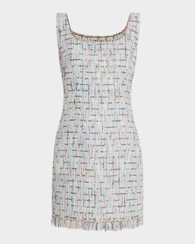Novi Sleeveless Fringe-Trim Tweed Mini Dress